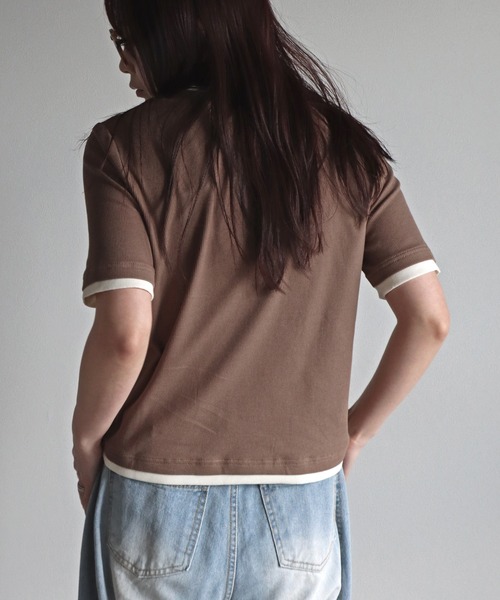 COURO(コウロ)の「バイカラーヘンリーネックカットソー(Tシャツ/カットソー・レディース・アイボリー/イエロー/グレイッシュベージュ/ブラック/モカ・M)」の12枚目の写真
