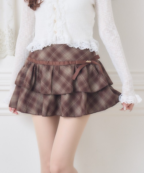 couture BY ROJITA(クチュールバイロジータ)の「チェックティアードミニスカパン(スカート・レディース・ブラック/ブラウン・FREE)」の2枚目の写真