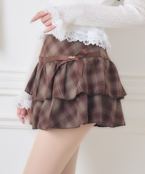 couture BY ROJITA(クチュールバイロジータ)の「チェックティアードミニスカパン(スカート・レディース・ブラック/ブラウン・FREE)」の10枚目の写真