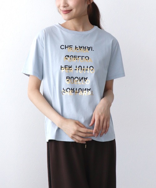 Jines(ジネス)の「箔ロゴプリントTシャツ(Tシャツ/カットソー・レディース・ブラウン/ブルー/ブラック/ホワイト・38)」の4枚目の写真