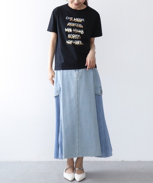 Jines(ジネス)の「箔ロゴプリントTシャツ(Tシャツ/カットソー・レディース・ブラウン/ブルー/ブラック/ホワイト・38)」の6枚目の写真