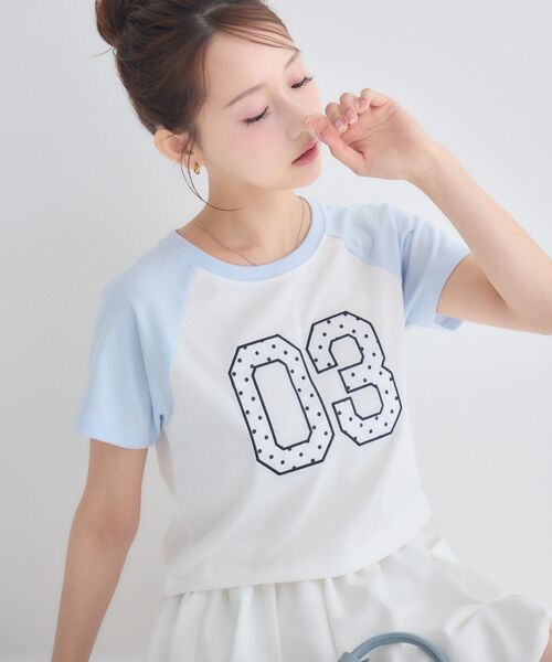 ems excite(エムズエキサイト)の「アソートナンバーラグランTシャツ(Tシャツ/カットソー・レディース・ブラウン/ブラック/ブルー・FREE)」の1枚目の写真