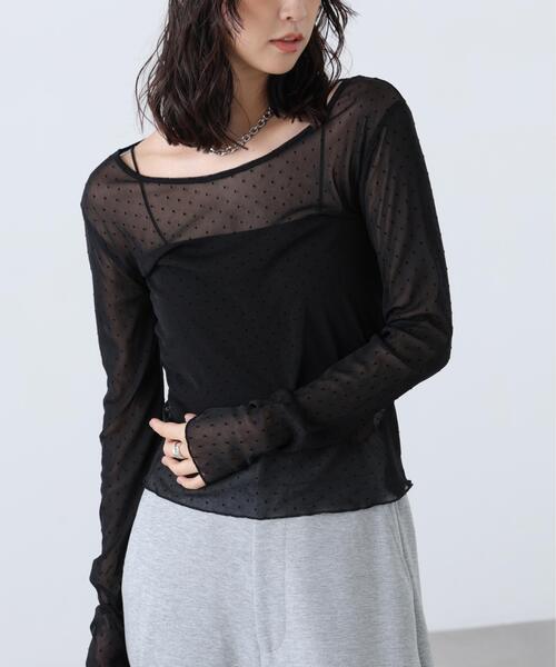 FREE'S MART(フリーズマート)の「◆フロッキードットチュールシアーカットソー(Tシャツ/カットソー・レディース・ブラック系その他/ホワイト系その他/グレー/ホワイト・FREE)」の1枚目の写真