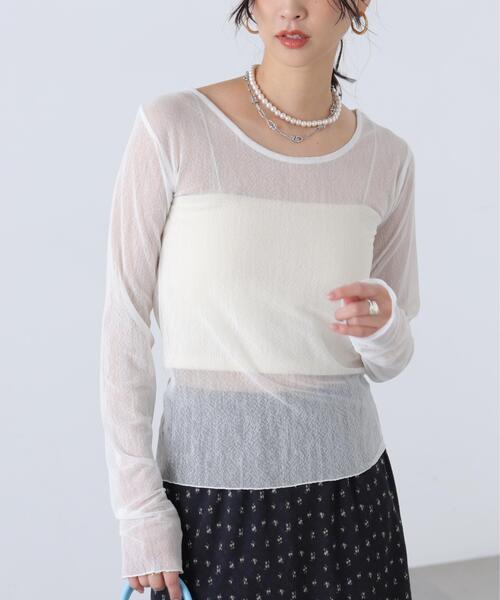 FREE'S MART(フリーズマート)の「◆フロッキードットチュールシアーカットソー(Tシャツ/カットソー・レディース・ブラック系その他/ホワイト系その他/グレー/ホワイト・FREE)」の2枚目の写真