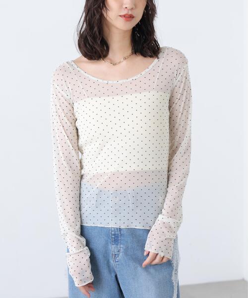 FREE'S MART(フリーズマート)の「◆フロッキードットチュールシアーカットソー(Tシャツ/カットソー・レディース・ブラック系その他/ホワイト系その他/グレー/ホワイト・FREE)」の7枚目の写真