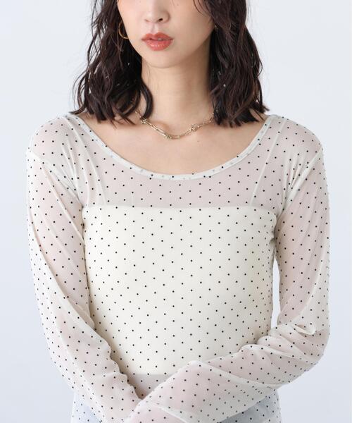 FREE'S MART(フリーズマート)の「◆フロッキードットチュールシアーカットソー(Tシャツ/カットソー・レディース・ブラック系その他/ホワイト系その他/グレー/ホワイト・FREE)」の10枚目の写真