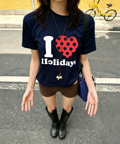 WEGO（ウィゴー）の「ロゴドット柄ハートTシャツ（Tシャツ/カットソー・レディース・ネイビー/ブラック/ピンク/ホワイト・FREE）」の3枚目の写真