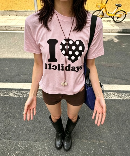 WEGO（ウィゴー）の「ロゴドット柄ハートTシャツ（Tシャツ/カットソー・レディース・ネイビー/ブラック/ピンク/ホワイト・FREE）」の4枚目の写真