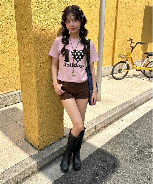 WEGO（ウィゴー）の「ロゴドット柄ハートTシャツ（Tシャツ/カットソー・レディース・ネイビー/ブラック/ピンク/ホワイト・FREE）」の6枚目の写真