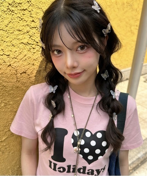 WEGO（ウィゴー）の「ロゴドット柄ハートTシャツ（Tシャツ/カットソー・レディース・ネイビー/ブラック/ピンク/ホワイト・FREE）」の7枚目の写真