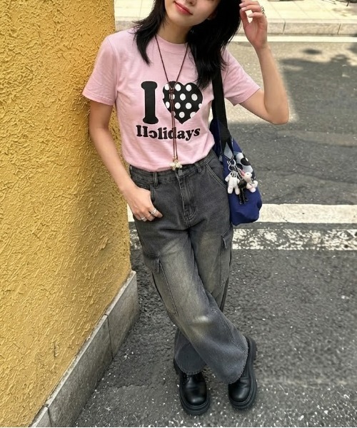 WEGO（ウィゴー）の「ロゴドット柄ハートTシャツ（Tシャツ/カットソー・レディース・ネイビー/ブラック/ピンク/ホワイト・FREE）」の9枚目の写真
