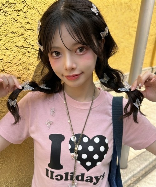WEGO（ウィゴー）の「ロゴドット柄ハートTシャツ（Tシャツ/カットソー・レディース・ネイビー/ブラック/ピンク/ホワイト・FREE）」の11枚目の写真