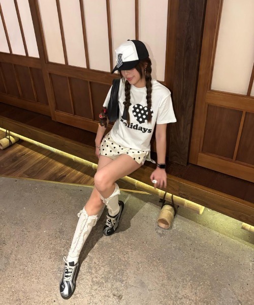 WEGO（ウィゴー）の「ロゴドット柄ハートTシャツ（Tシャツ/カットソー・レディース・ネイビー/ブラック/ピンク/ホワイト・FREE）」の15枚目の写真