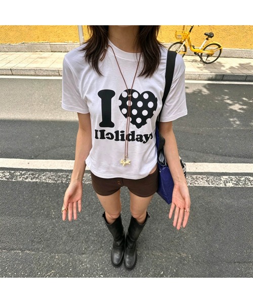 WEGO（ウィゴー）の「ロゴドット柄ハートTシャツ（Tシャツ/カットソー・レディース・ネイビー/ブラック/ピンク/ホワイト・FREE）」の17枚目の写真
