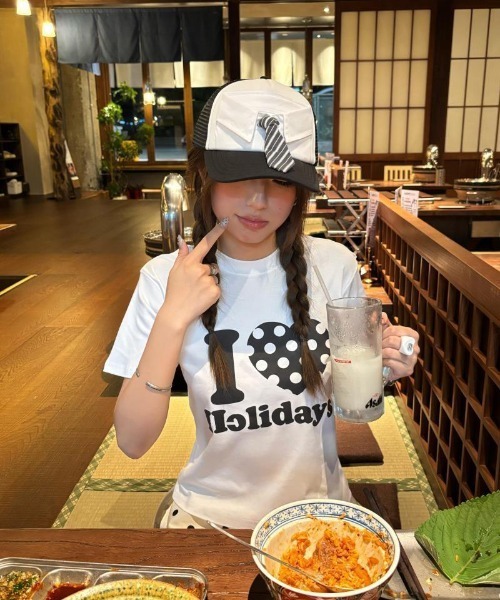 WEGO（ウィゴー）の「ロゴドット柄ハートTシャツ（Tシャツ/カットソー・レディース・ネイビー/ブラック/ピンク/ホワイト・FREE）」の19枚目の写真