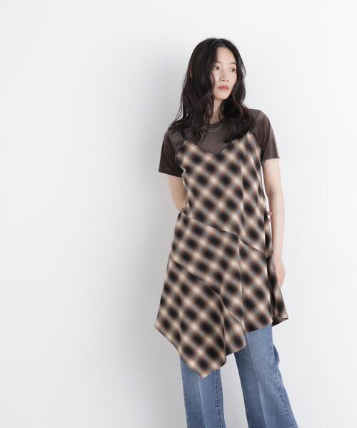 N.(N. Natural Beauty Basic)(エヌエヌナチュラルビューティーベーシック)の「チェックキャミチュニック(キャミソール・レディース・グレー系その他/ブラウン系その他・フリ-)」の1枚目の写真