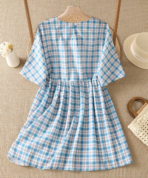 AMAJI(アマジ)の「チェック柄 ネル チュニックワンピース(ワンピース・レディース・ライトブルー・LARGE/MEDIUM/X-LARGE)」の2枚目の写真