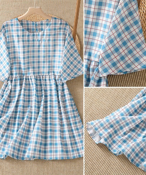 AMAJI(アマジ)の「チェック柄 ネル チュニックワンピース(ワンピース・レディース・ライトブルー・LARGE/MEDIUM/X-LARGE)」の4枚目の写真