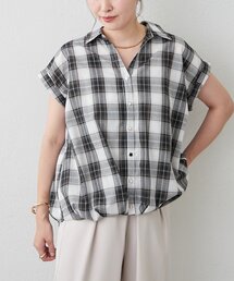 【インしてる風でスタイルアップ】チェック色々釦タケノコタックブラウス