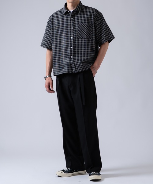 OXA(オグザ)の「ショート丈半袖チェックシャツ OXA(シャツ/ブラウス・メンズ・ブラック/ブラック系・MEDIUM/LARGE)」の7枚目の写真