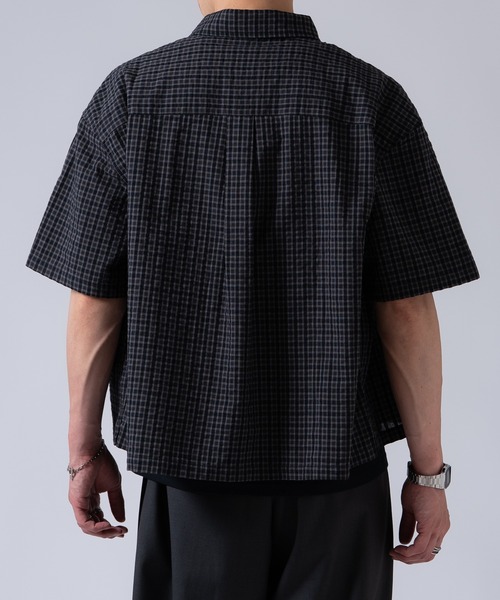 OXA(オグザ)の「ショート丈半袖チェックシャツ OXA(シャツ/ブラウス・メンズ・ブラック/ブラック系・MEDIUM/LARGE)」の10枚目の写真