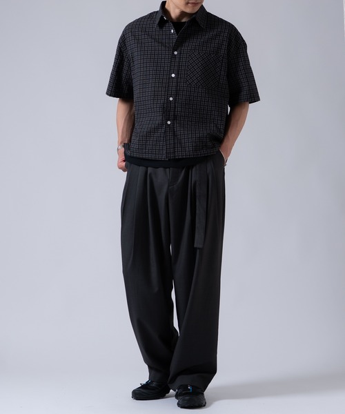 OXA(オグザ)の「ショート丈半袖チェックシャツ OXA(シャツ/ブラウス・メンズ・ブラック/ブラック系・MEDIUM/LARGE)」の13枚目の写真