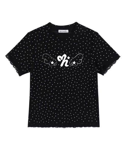 HIGH SCHOOL DISCO(ハイスクールディスコ)の「ドットスターレースショートスリーブ_ブラック(Tシャツ/カットソー・レディース・その他・FREE)」の3枚目の写真