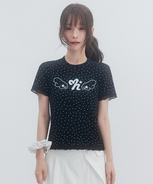 HIGH SCHOOL DISCO(ハイスクールディスコ)の「ドットスターレースショートスリーブ_ブラック(Tシャツ/カットソー・レディース・その他・FREE)」の4枚目の写真