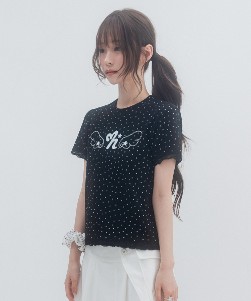 HIGH SCHOOL DISCO(ハイスクールディスコ)の「ドットスターレースショートスリーブ_ブラック(Tシャツ/カットソー・レディース・その他・FREE)」の5枚目の写真