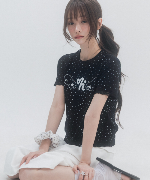 HIGH SCHOOL DISCO(ハイスクールディスコ)の「ドットスターレースショートスリーブ_ブラック(Tシャツ/カットソー・レディース・その他・FREE)」の8枚目の写真