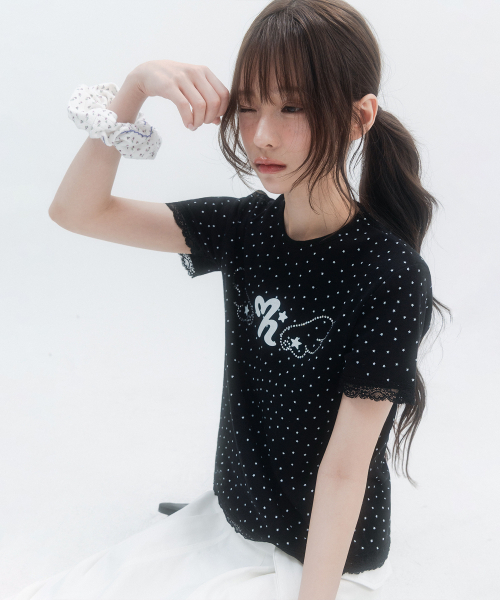 HIGH SCHOOL DISCO(ハイスクールディスコ)の「ドットスターレースショートスリーブ_ブラック(Tシャツ/カットソー・レディース・その他・FREE)」の9枚目の写真