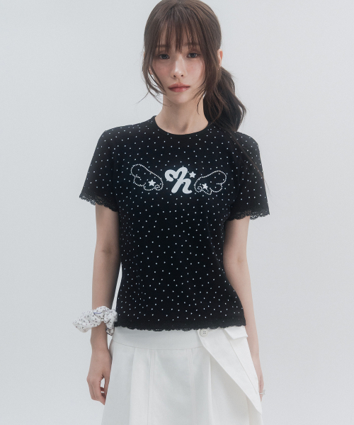 HIGH SCHOOL DISCO(ハイスクールディスコ)の「ドットスターレースショートスリーブ_ブラック(Tシャツ/カットソー・レディース・その他・FREE)」の11枚目の写真