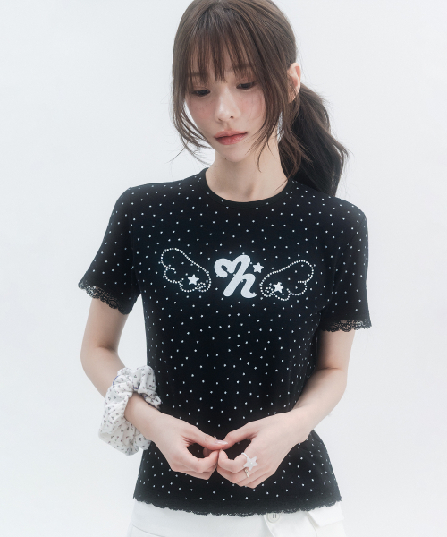 HIGH SCHOOL DISCO(ハイスクールディスコ)の「ドットスターレースショートスリーブ_ブラック(Tシャツ/カットソー・レディース・その他・FREE)」の12枚目の写真