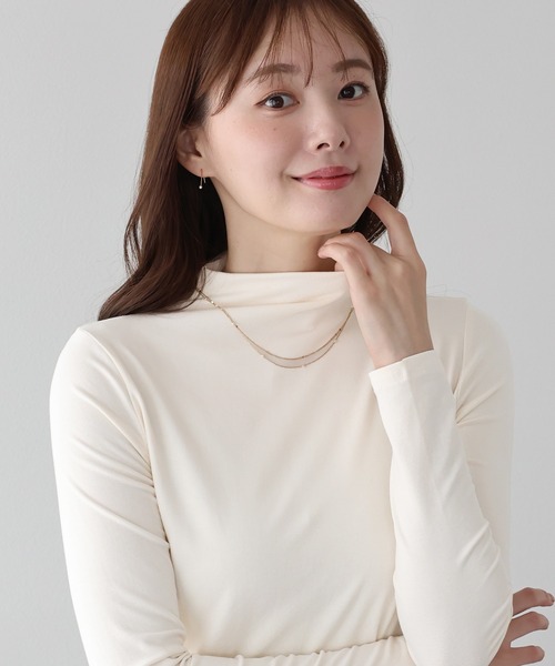 BLUEEAST（ブルーイースト）の「モックネックロングTシャツ（Tシャツ/カットソー・レディース・アイボリー/ブラック/ブラウン・MEDIUM）」の8枚目の写真