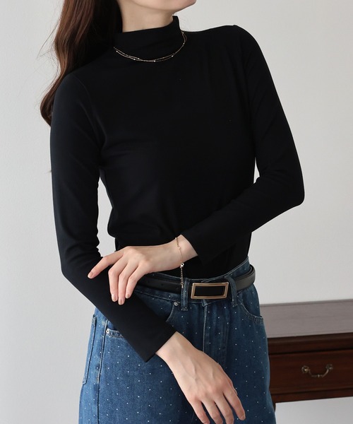 BLUEEAST（ブルーイースト）の「モックネックロングTシャツ（Tシャツ/カットソー・レディース・アイボリー/ブラック/ブラウン・MEDIUM）」の18枚目の写真