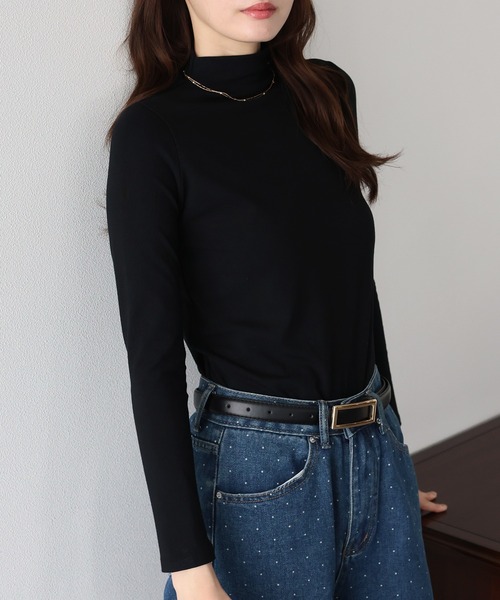BLUEEAST（ブルーイースト）の「モックネックロングTシャツ（Tシャツ/カットソー・レディース・アイボリー/ブラック/ブラウン・MEDIUM）」の19枚目の写真