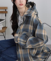 フード付き BIGサイズ ネルチェック シャツ