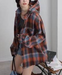 フード付き BIGサイズ ネルチェック シャツ