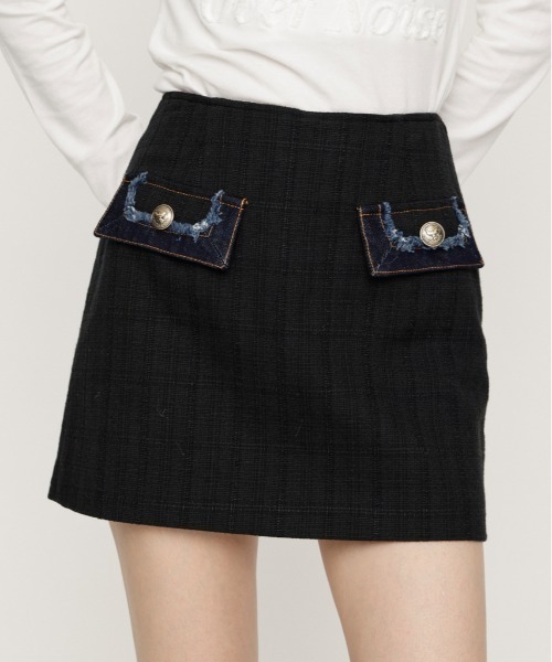 SLY(スライ)の「【AW PRE ORDER 第2弾】TWEED SKORT ツイードスコート 秋服 ミニスカート インナーパンツ付き インパン付き(スカート・レディース・ブラック系その他2/アイボリー・0/1)」の2枚目の写真