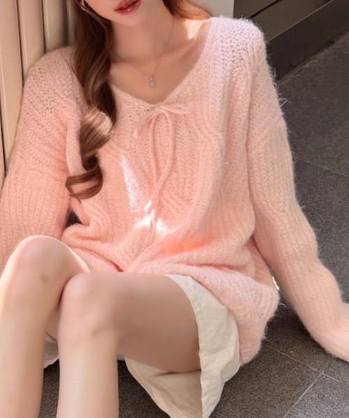 Ada.（エイダ）の「フロントリボン 透かし編み ルーズ ニット（ニット/セーター・レディース・ピンク/アイボリー/グレー・FREE）」の15枚目の写真