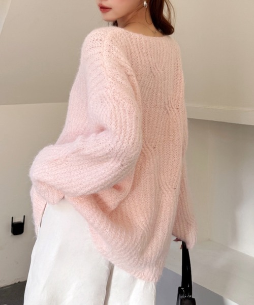 Ada.（エイダ）の「フロントリボン 透かし編み ルーズ ニット（ニット/セーター・レディース・ピンク/アイボリー/グレー・FREE）」の17枚目の写真