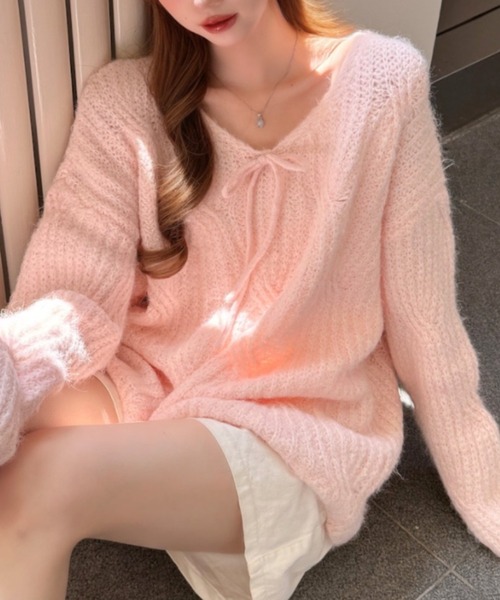 Ada.（エイダ）の「フロントリボン 透かし編み ルーズ ニット（ニット/セーター・レディース・ピンク/アイボリー/グレー・FREE）」の19枚目の写真