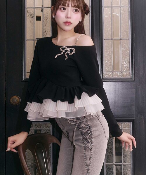 Belle Charme(ベルシャルム)の「【Belle Charme】Twinkle Flare Denim Pants(デニムパンツ・レディース・グレー/サックスブルー/ネイビー・MEDIUM/LARGE/SMALL)」の4枚目の写真