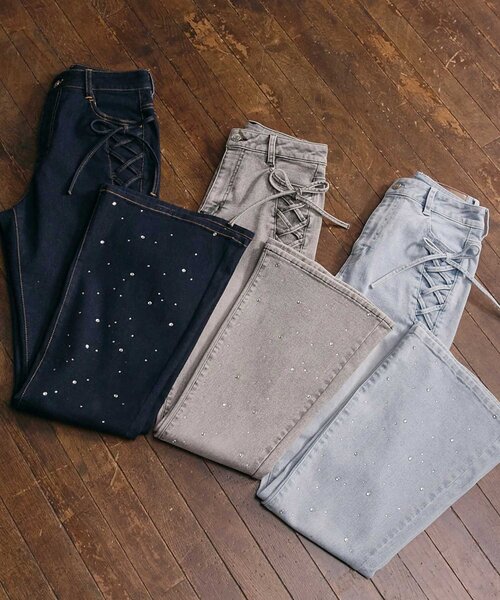 Belle Charme(ベルシャルム)の「【Belle Charme】Twinkle Flare Denim Pants(デニムパンツ・レディース・グレー/サックスブルー/ネイビー・MEDIUM/LARGE/SMALL)」の6枚目の写真