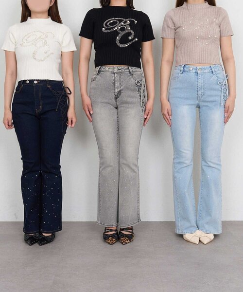 Belle Charme(ベルシャルム)の「【Belle Charme】Twinkle Flare Denim Pants(デニムパンツ・レディース・グレー/サックスブルー/ネイビー・MEDIUM/LARGE/SMALL)」の7枚目の写真