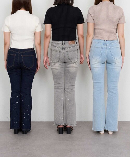 Belle Charme(ベルシャルム)の「【Belle Charme】Twinkle Flare Denim Pants(デニムパンツ・レディース・グレー/サックスブルー/ネイビー・MEDIUM/LARGE/SMALL)」の9枚目の写真
