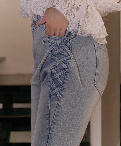 Belle Charme(ベルシャルム)の「【Belle Charme】Twinkle Flare Denim Pants(デニムパンツ・レディース・グレー/サックスブルー/ネイビー・MEDIUM/LARGE/SMALL)」の13枚目の写真