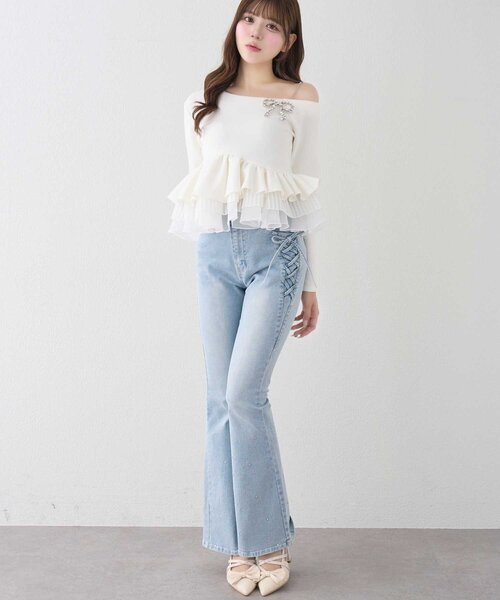 Belle Charme(ベルシャルム)の「【Belle Charme】Twinkle Flare Denim Pants(デニムパンツ・レディース・グレー/サックスブルー/ネイビー・MEDIUM/LARGE/SMALL)」の17枚目の写真