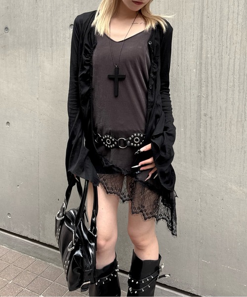 lilful（リルフル）の「【26年秋冬新作】裾レース アシンメトリー ベロアキャミソール（キャミソール・レディース・ブラック/ブラウン/チャコール・F）」の13枚目の写真