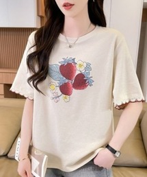 いちごプリント柄・フリル半袖Ｔシャツ
